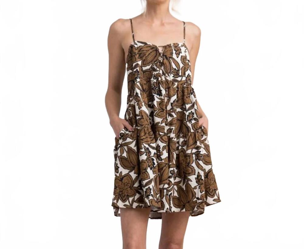 NEW LENA krista babydoll mini dress in white/brown